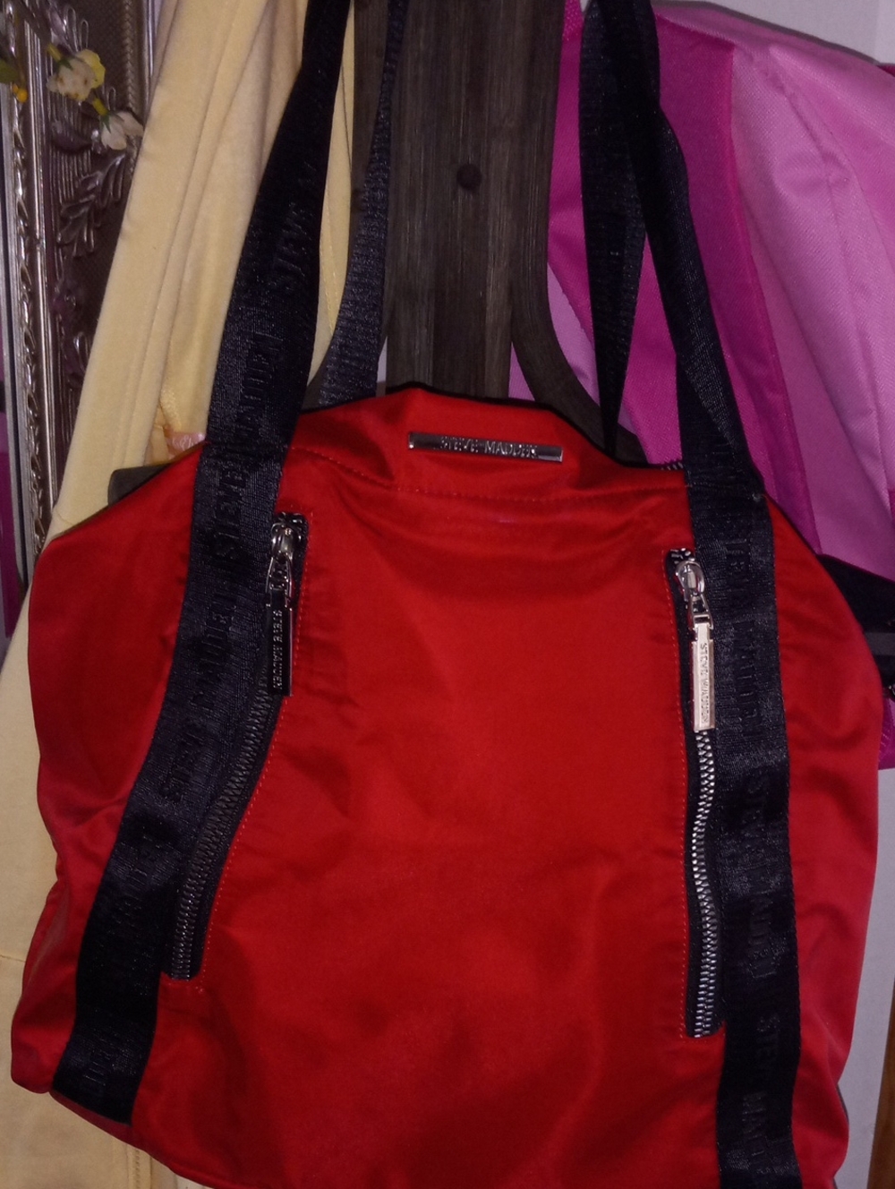 Steve Madden Red Tote with Black Webbed Straps